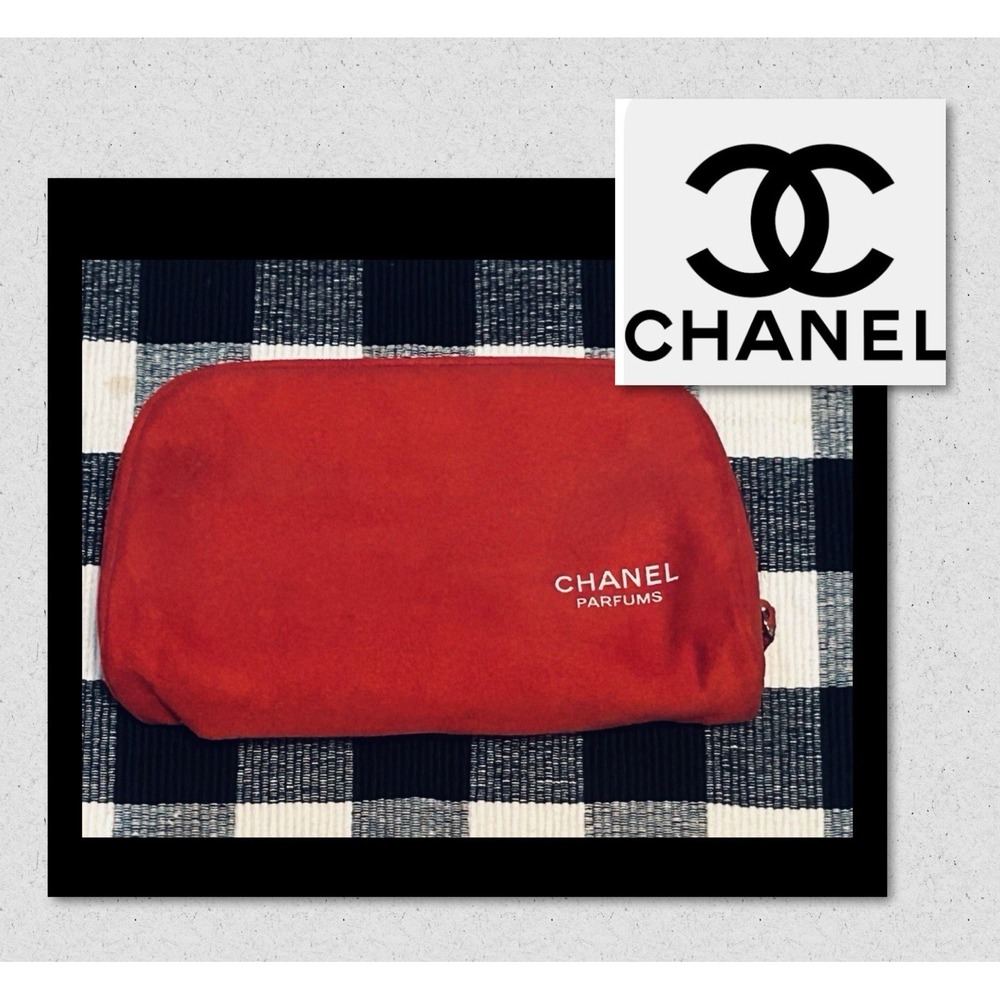 CHANEL Beauty Cosmetic Makeup Bag Pouch Clutch (RED and White) 10"X5"X2"